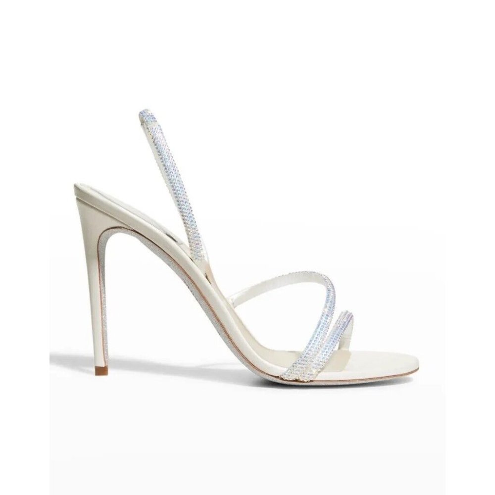 NEW Rene Caovilla Embellished Halter Cocktail Sandals SZ 38 White Crystal - Picture 1 of 9